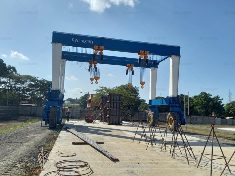 Grúa Pórtico sobre Neumáticos en Nicaragua para la Fábrica de Prefabricados de Hormigón